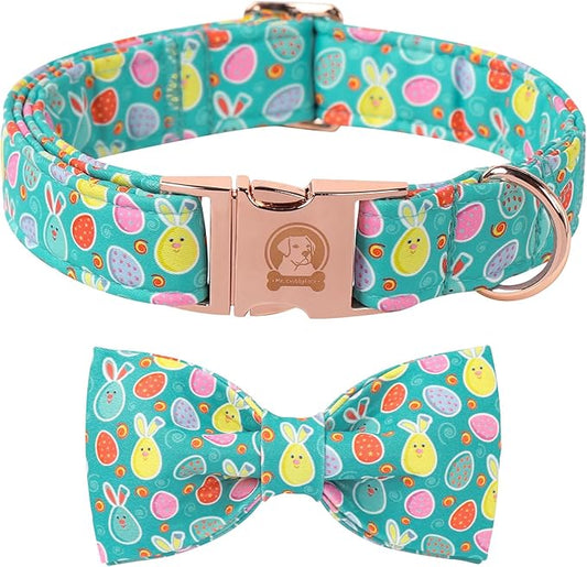 Easter Dog Collar with Bowtie, Eater Bunny Eggs Dog Collars, Soft Durable Adjustable Easter Puppy Pet Collar for Small Medium Large Dog Collar
