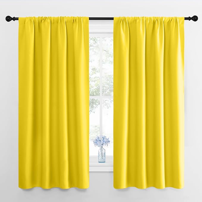NICETOWN Bright Yellow Blackout Curtains 63 inches Long