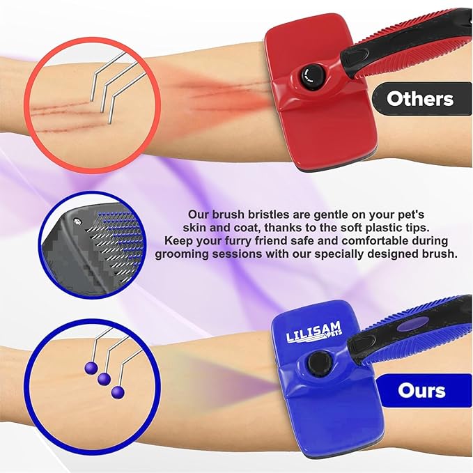 Pet Self Cleaning Slicker Brush and Grooming Comb - Gently Removes Loose Hair, Tangles, and Dirt - Skin Friendly Deshedding Grooming Tool for Hair Dogs & Cats - Pet Supplies Accessories (Blue)