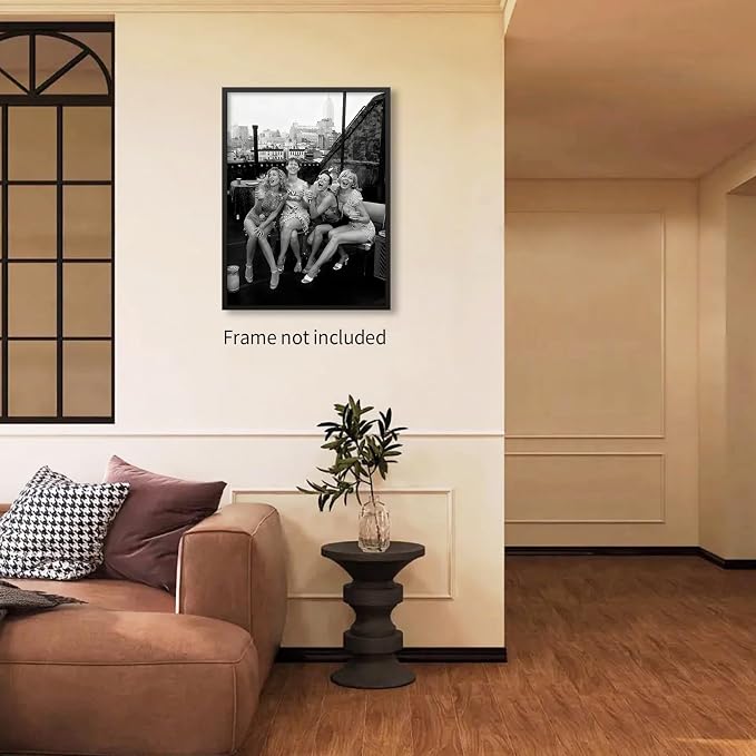 Retro Black And White Woman Canvas Wall Art Fashion Rooftop Party Posters