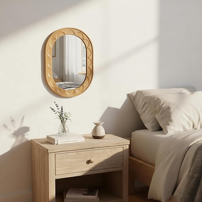 Entryway Small Mirrors for Wall, 16 x 12 Inch Bathroom Wood Mirror