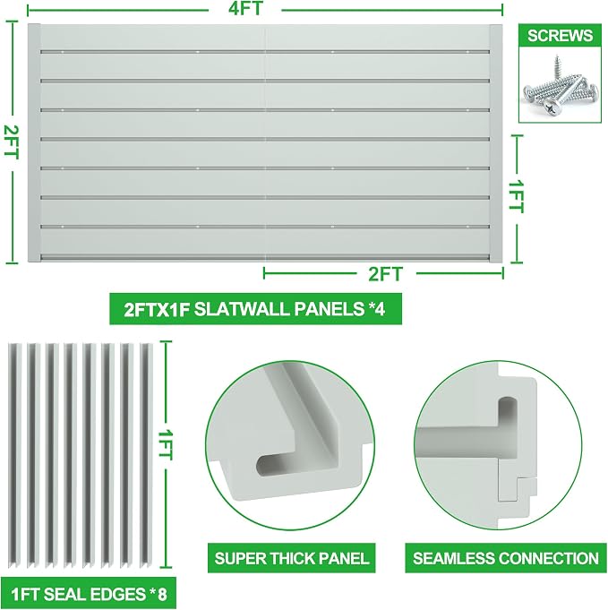 RELIANCER PVC Slat Wall Panels, 4ft by 2ft Garage Wall Organizer Storage System