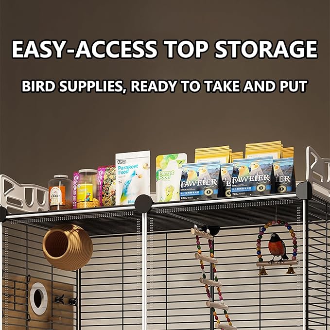 Large Parrot Cage with Acrylic Doors, 4 Casters, Perch & Feeder, Detachable Drawer, Ideal for Cockatiels, Budgies, Conures, Indoor/Outdoor Use – Spacious White Birdcage(Black,36 * 36 * 142)