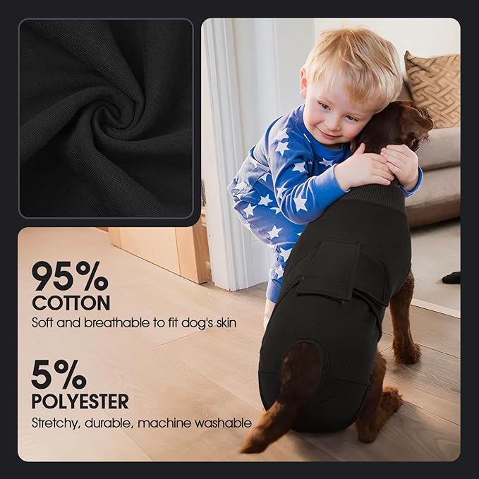 FUAMEY Dog Recovery Suit Male,Dogs Surgery Neuter Suits Puppy Spay Shirts for Female Protect Dog's Skin Anti Licking Abdominal Wounds Doggie Onesie Pet Bodysuit Alternative to Cone Black XL