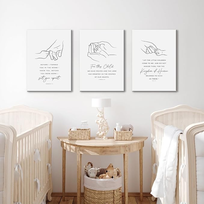 Joocrise Nursery Scripture Wall Art Set of 3 Nursery Bible Verse Wall Decor