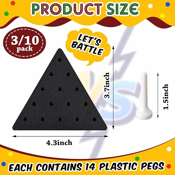 Zhanmai 10 Sets Wooden Triangle Peg Travel Game, White Peg Black Board