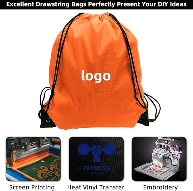 GoodtoU Drawstring Backpacks, Drawstring Nylon Bags Bulk Cinch Sack Drawstring Gym Bag for Sport, Traveling, Team (20Pcs, Orange)
