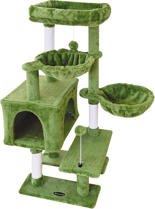 KIYUMI Cat Tree Cat Tower Condo with Sisal Scratching Post for Indoor Cats Cat Tree Cat Furniture with Hammock Perch and Kitten Ball Toys, Multi-Level Pet Activity Center Green
