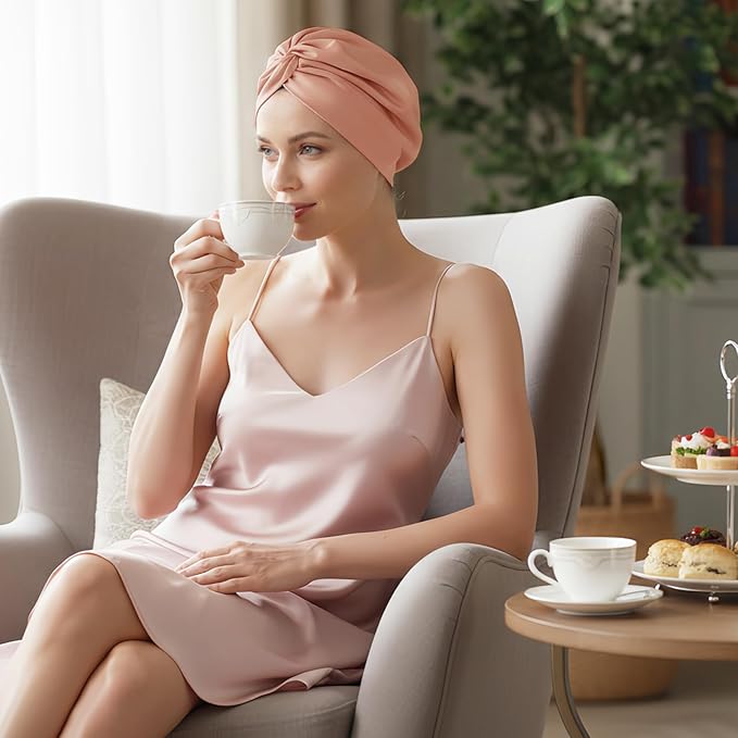100% Mulberry Silk Bonnet for Sleeping, Adjustable Tie Closure for Women, Breathable Hair Wrap for Hair Protection