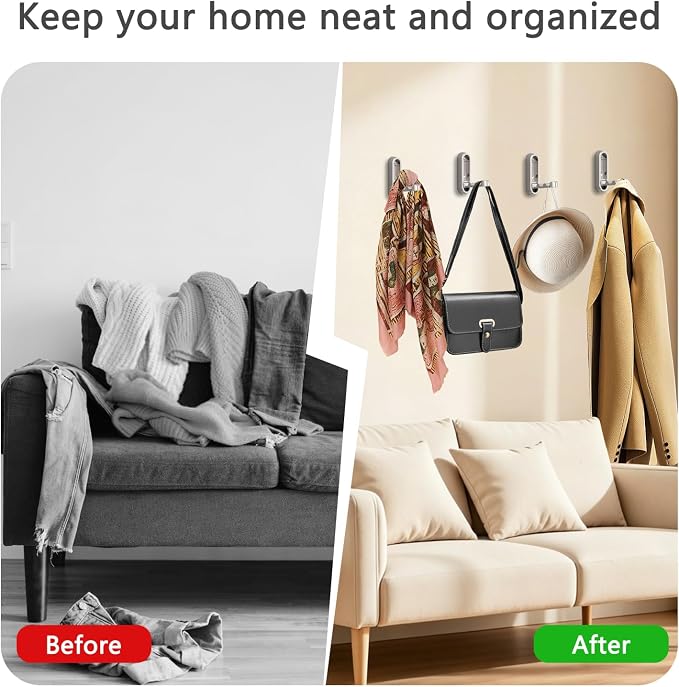 4PCS Foldable Wall Hooks, Flip Down Design