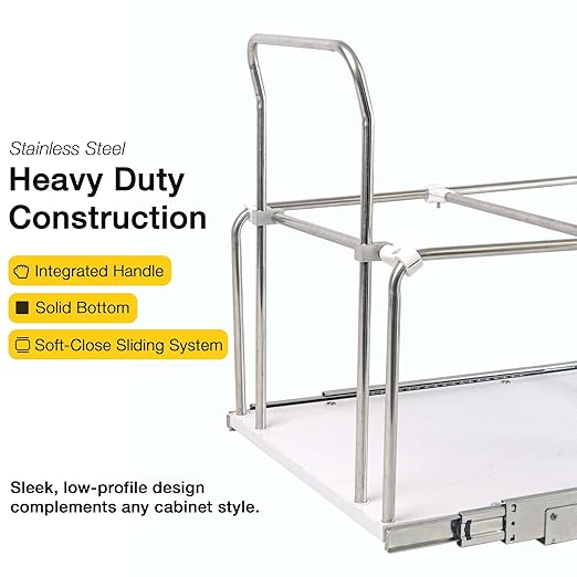 Slide Out Trash Can Holder Under Kitchen Cabinet, Heavy Duty Pullout Waste Container with 3 Adjustable Compartments for Waste & Recyclables, Wooden Base with Soft Close Slides, 17" Wide