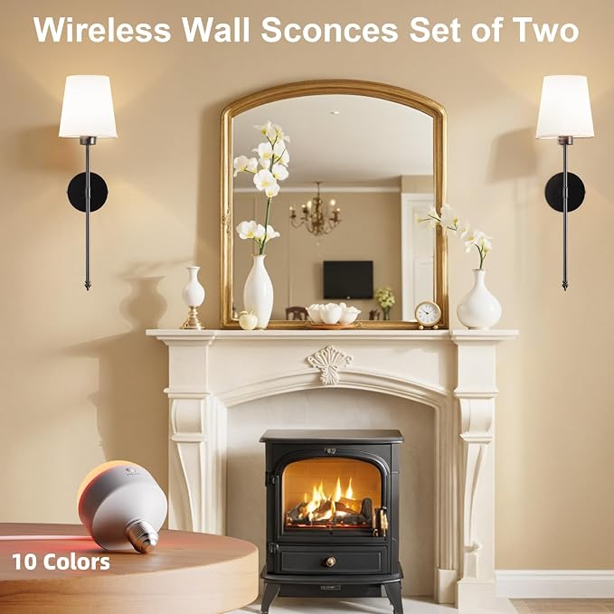IRONPAX Wall Sconces Battery Operated Set of 2, Wireless Rechargeable Wall