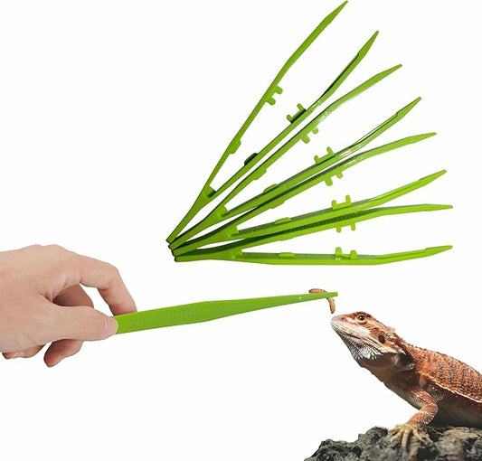 4-Pack Reptile Feeding Tongs Set - Hygienic Anti-Slip Green Tweezers for Bearded Dragons, Lizards, Snakes, Aquariums & Small Animals