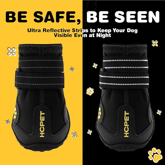 Hcpet Dog Shoes, Dog Boots for Large Dogs, Waterproof Dog Booties Paw Protector for Summer Hot Pavement, Winter Snowy Day, Outdoor Walking, Indoor Hardfloors Anti Slip Sole Black Size 6