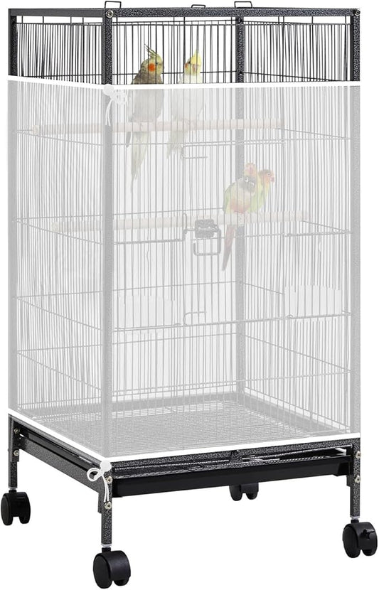 Large Bird Cage Seed Catcher, 31 x 118 inches Adjustable Large Bird Cage Cover Elastic Band Mesh Cages Cover Skirt Nylon Mesh for Parakeet Parrot Cages