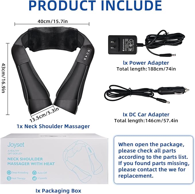 Joyset Shiatsu Neck and Back Massager with Heat,Electric Shoulder Massager for Pain Relief Deep Tissue,3D Kneading Massage with Cloth Cover Easy to Clean Best Gift for Men Women Parents