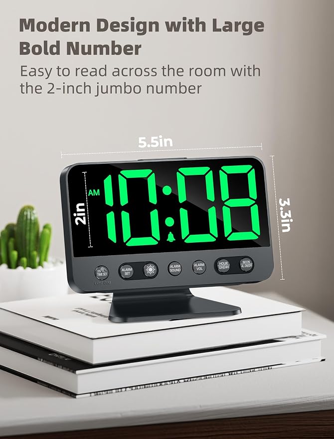 Odokee Digital Alarm Clocks for Bedrooms: Large Bold Number 5 Brightness Dimmer