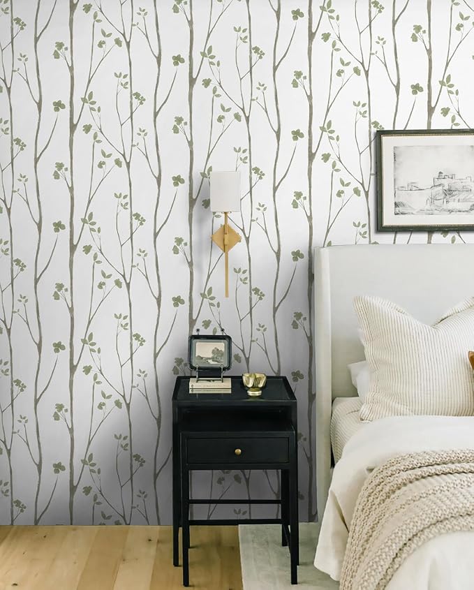 Timeet Green White Leaf Floral Boho Wallpaper 16" x 393.7" Self-Adhesive