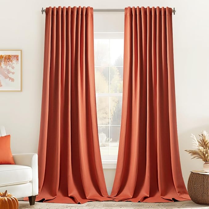MIULEE Back Tab Burnt Orange Blackout Curtains 96 Inch Long 2 Panels Set