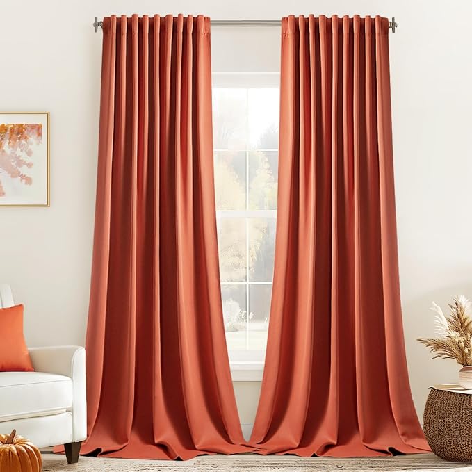 MIULEE Back Tab Burnt Orange Blackout Curtains 108 Inch Long 2 Panels Set