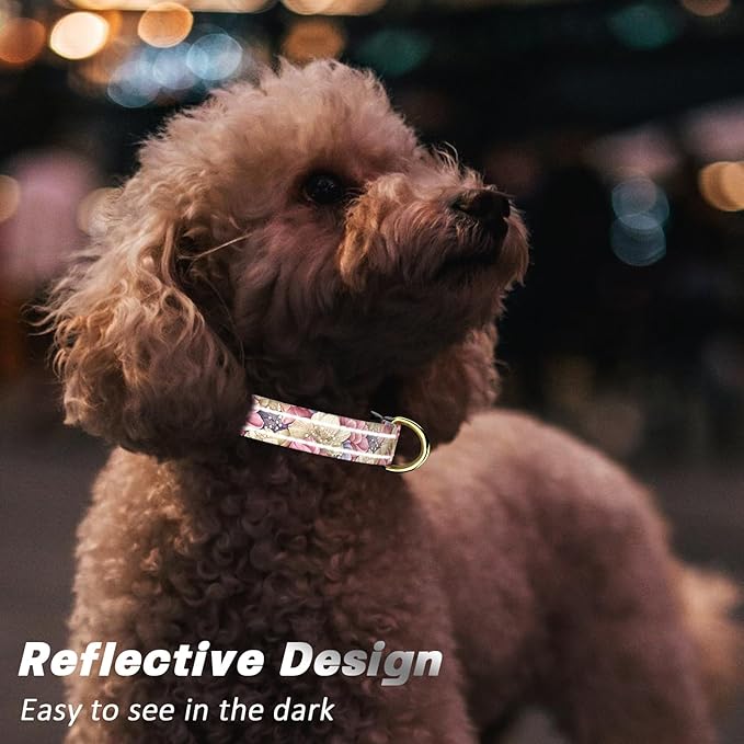 Reflective Dog Collar for Extra Small Dogs, Cute Flower Theme Adjustable Heavy-Duty Nylon Puppy Collar for Boy and Girl Female, Soft Pet Accessories with Quick Release Buckle, Colorful Floral