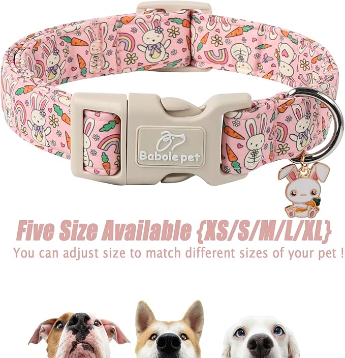 Easter Dog Collar for Large Dogs - Pink Girly Bunny Dog Collars, Cute Girl Dogs Easter Collar, Adjustable Female Spring Holiday Pet Collars with Quick Release Buckle XL