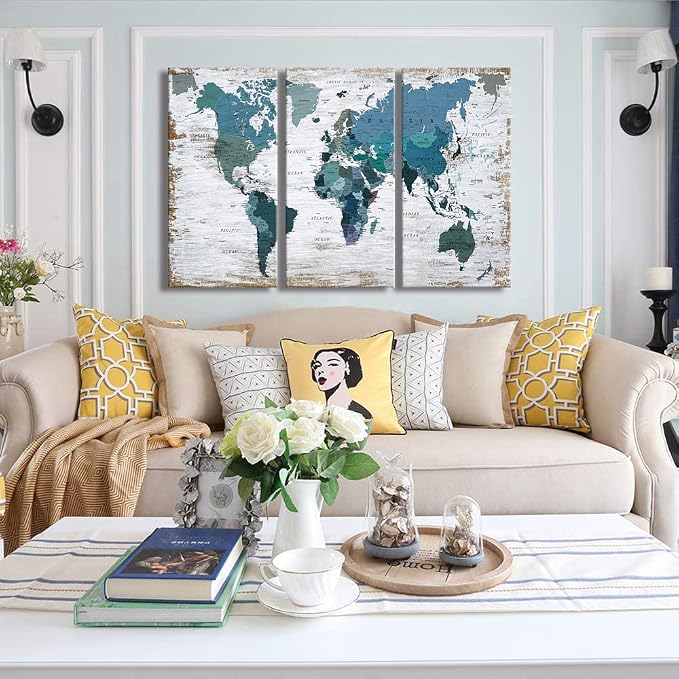 Teal blue Wall Art Watercolor Abstract Wall Decal Large Office Canvas Wall Art