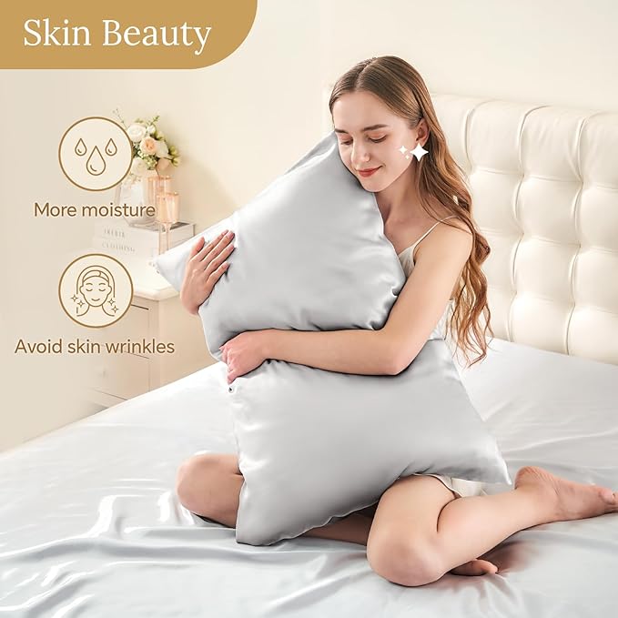INFIIXSO Mulberry Silk Pillowcase for Hair and Skin, Silk Pillow Cases Queen Size with Hidden Zipper 20x30 Inches, Ultra Smooth and Soft Cooling Pillow Cases for Hot Sleepers(Light Grey, 1 Pack)