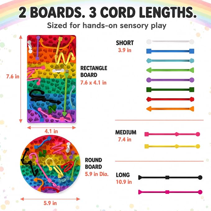 2 Pack Sensory Activity Board, Stress Relief Silicone Quiet Toddler Sensory Toy, Silicone Sensory Activity Board, ADHD & Autism Sensory Toys for Kids & Adults |with a Travel Bag & 24 Strin(B)