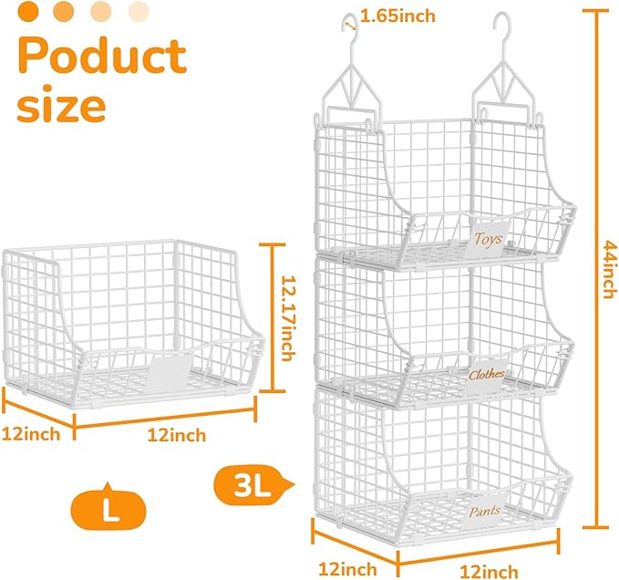 Hanging Closet Organizers and Storage, 6 Tier Closet Shelf Clothes Organizer with 2 S-Hooks, Multi-Functional Iron Wire Baskets, for Clothing, Sweaters, Handbags, Hat, Canned