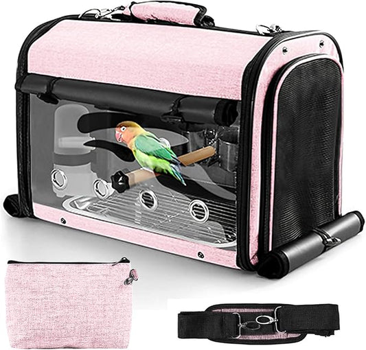 Sanmoncare Bird Carrier Bag Cockatiel Travel Cage with Stand, Lightweight Carrier for Small Bird, Portable Bag for Parrot, Pet Transparent Travel Backpack