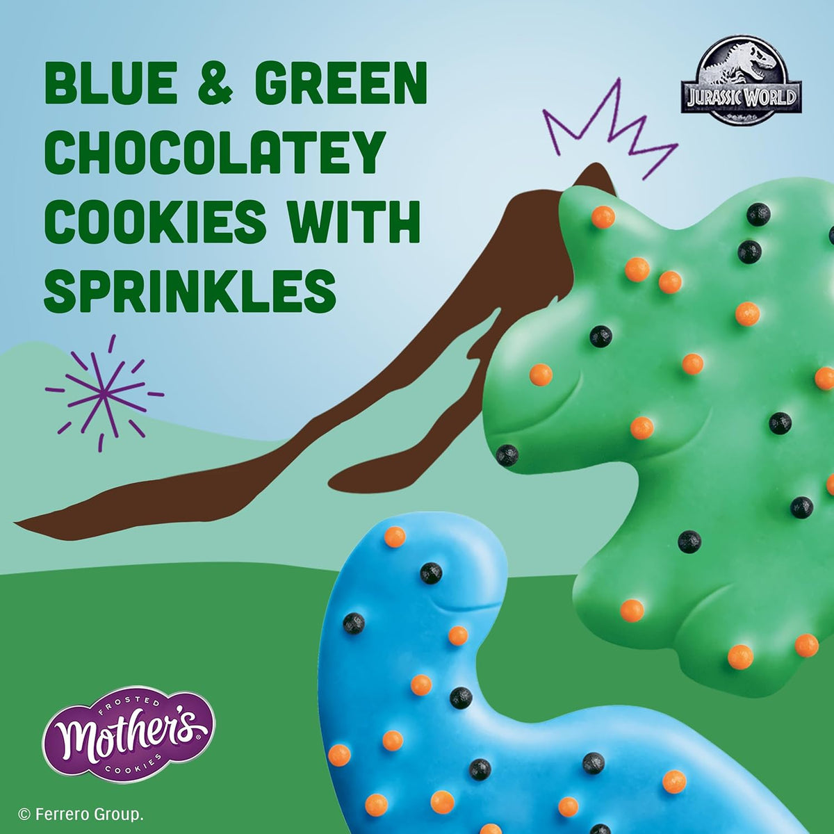 Mother's Chocolatey Dynamite Dinosaurs Cookies, Inspired by Jurassic World, Individually Wrapped Treats, 10-Pack Box, 10 oz
