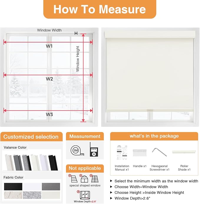 AOSKY No Drill Cordless Blackout Roller Shades