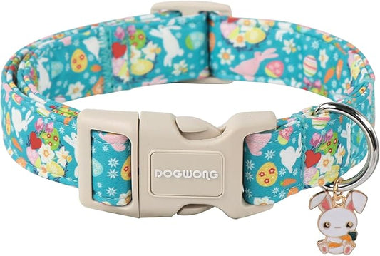 DOGWONG Easter Dog Collar,Cute Flower Bunny Eggs Dog Collar Pink Pet Collar Girl Dog Collar Puppy Pet Gift Adjustable Dog Collars for Small Dogs