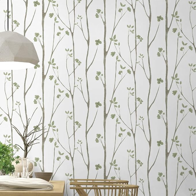 Timeet Peel and Stick Wallpaper Green Leaf Wall Paper Boho Floral Contact Paper