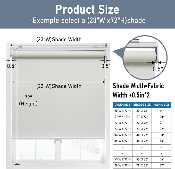 AOSKY Cordless Roller Shades Blackout Blinds