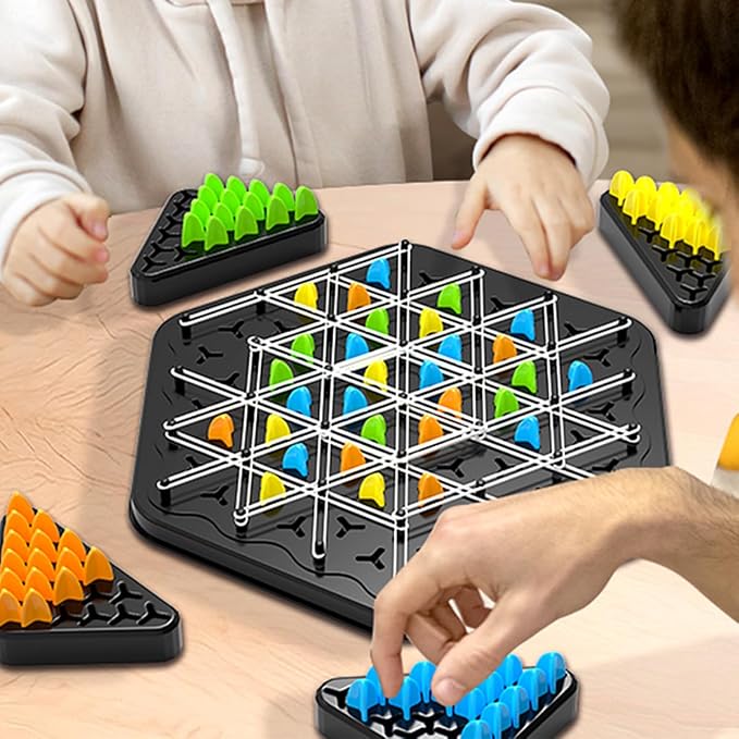 Chain Triangle Chess Game, Chain Link Game for Family Night | Strategy Triangle Game with Rubber Bands for Kids and Adults, 2 to 4 Players