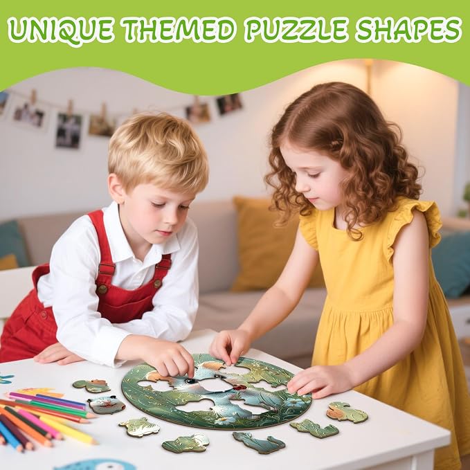 Animal Wooden Puzzles for Kids - Woodland Mouse | 50 Piece Puzzles for Kids Ages 4-6 - Kids Puzzle with Unique Piece Shapes - Round Puzzle for Boys and Girls (11.4 * 11.4 in)