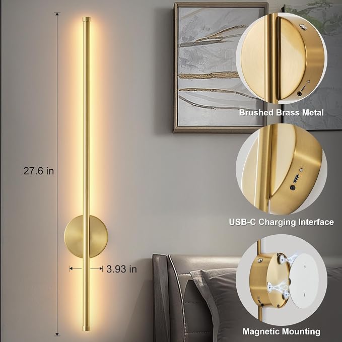 Battery Operated Modern Wall Sconces Set of Two, Rechargeable Wireless Wall
