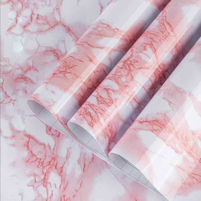BAYYA Marble Paper Granite Pink/White Roll Peel and Stick Wallpaper
