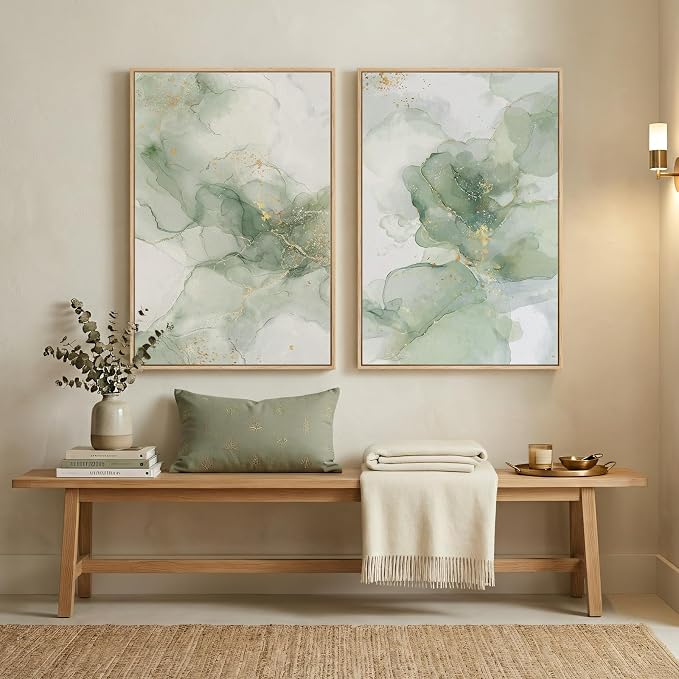 Framed Sage Green Abstract Wall Art