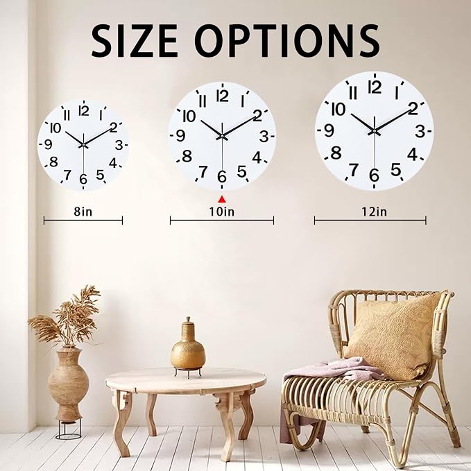 HZDHCLH Wall Clock 10 Inch Silent Non Ticking Wood Battery Operated White