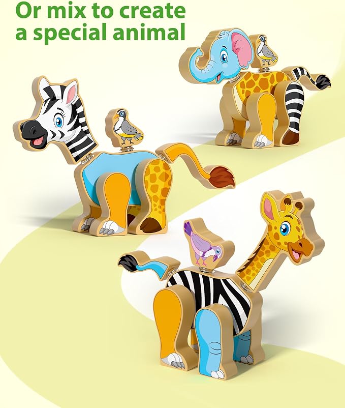 Coogam Wooden Snap Together Building Toy, Take Apart Construction Builders, Assembly Animal Building Blocks, STEM Fine Motor Learning Toy Gift for 3 4 5 Years Old Kids