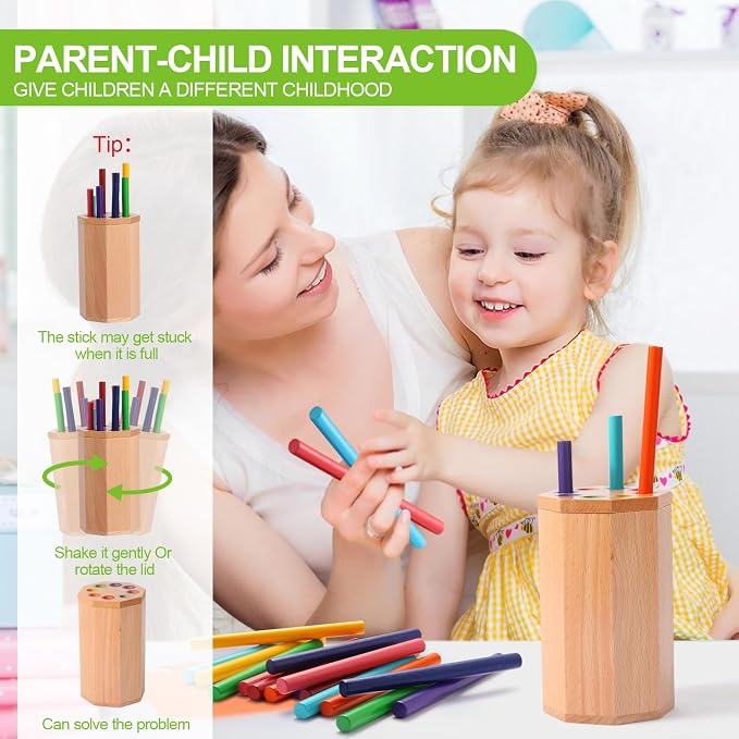 Montessori Toys for 1-3 Year Old: Wooden Learning Color Sorting Sticks Toys for Toddlers Age 1 2 3, Educational Fine Motor Developmental Sensory Matching Game Activities, 12 18 24 Month Kid Boy Girl