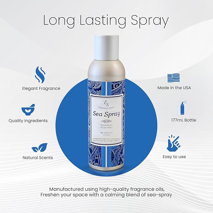 Expressive scent Air Freshener Spray - long lasting luxurious sea spray – Ideal for Bathroom, Kitchen, Office & Car – long lasting home fragrance 6 FL Oz