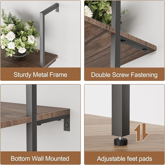aboxoo Ladder Shelf Open Bookshelf 5-tier Wood Wall-mounted Bookcase Storage