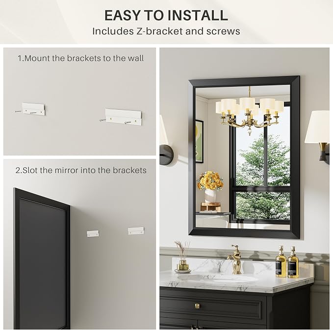 Briivue 28x32 Inch Black Bathroom Mirror
