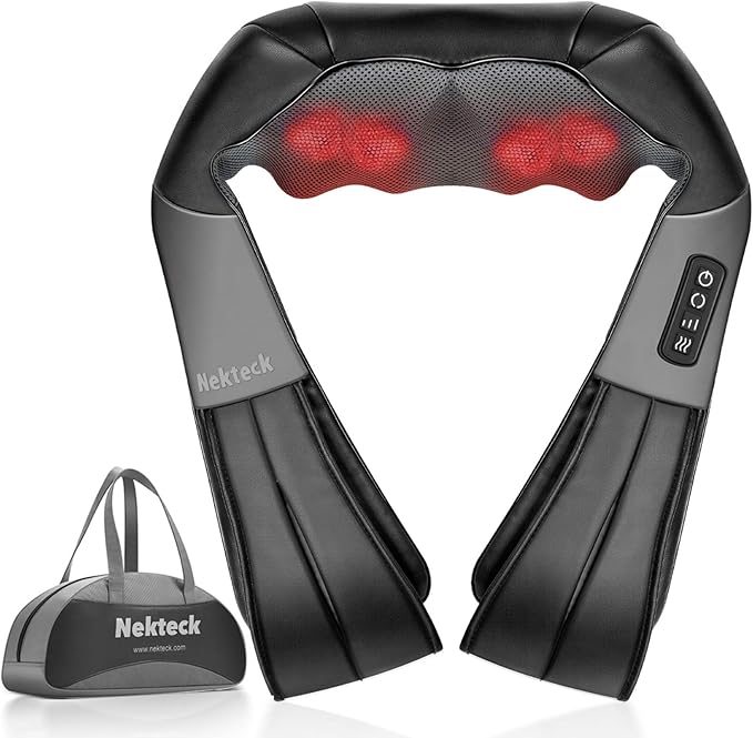 Nekteck Neck Massager for Pain Relief Deep Tissue, FSA Eligible Shiatsu Neck Back Massager with Heat, HSA Massage Tools for Shoulder Trapezius Waist Leg Muscle, Relaxation Gifts for Men Women Dad Mom