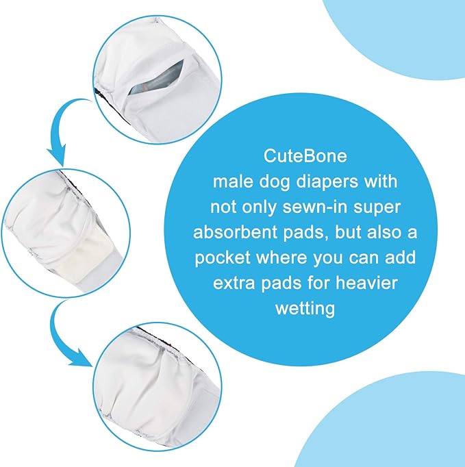 CuteBone Dog Diapers Male Washable Belly Band for Male Dogs Wraps 3pcs a Pack DM28S