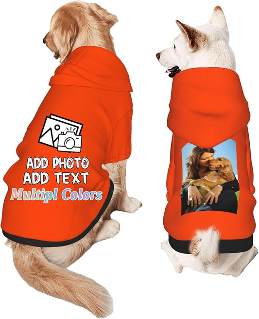 Custom Dog Hoodie Add Your Design Soft & Warm Personalized Photo Text Logo Name Dog Clothes for Puppy Sweatshirt Hooded for Small Medium Large Dogs Girl/Boy Cats OrangeRed